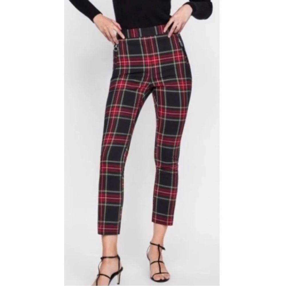 Zara Womens Sz XS Christmas Plaid Tartan Black Watch Cropped Ankle Pants